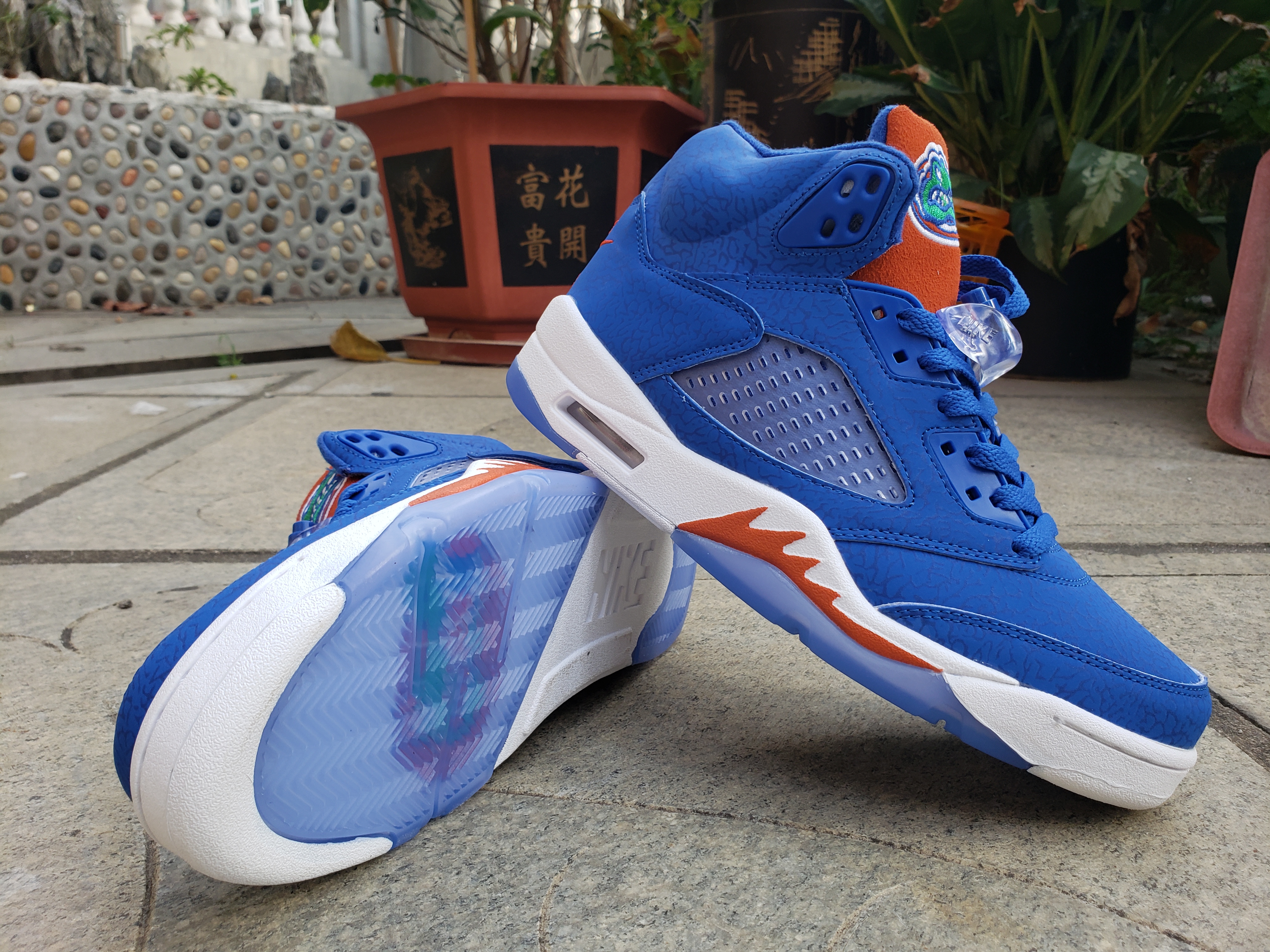 New 2021 Air Jordan 5 Retro Blue Orange White Shoes